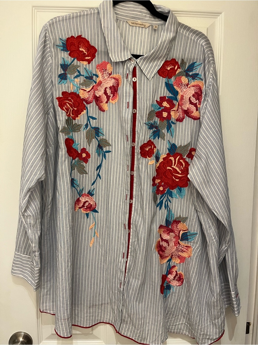Soft Surroundings Floral Embroidered Button Down Shirt Size 3X
